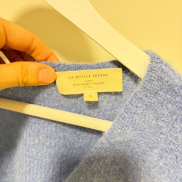 Sézane Barry V-Neck Reversible Cardigan Reversible Sweater Light Blue Alpaca SM - Picture 6 of 9